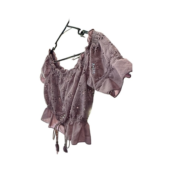 Purple Lavender Eyelet Off-Shoulder CropTop 100% Cotton Small - Picture 10 of 10